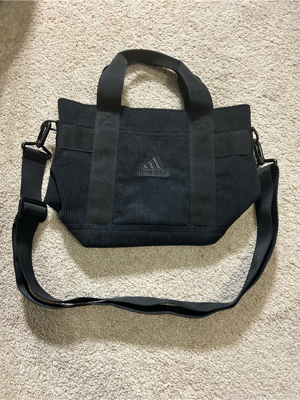 Adidas Black Corduroy Canvas Tote Crossbody Bag